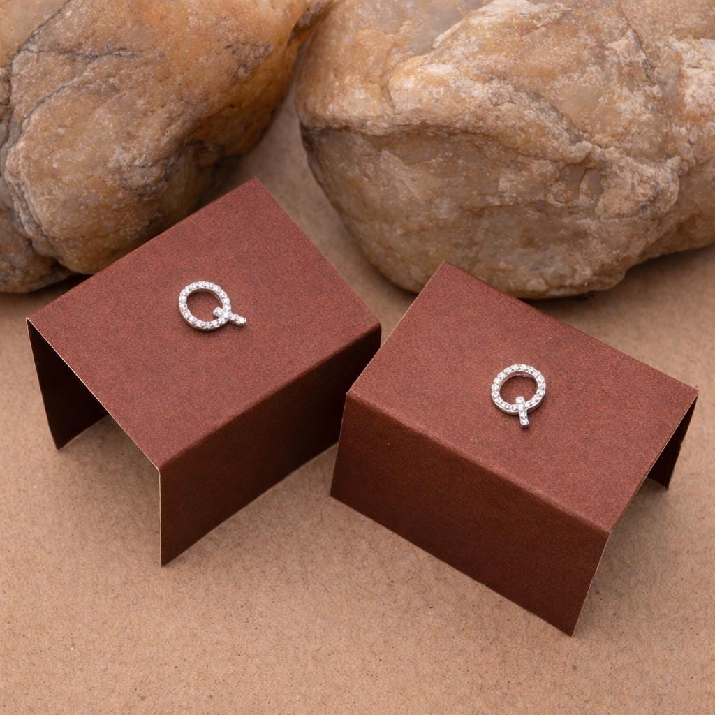 925 Sterling Silver Q Initial Stud Earrings, Diamond Look Letter Q Studs, Personalized Name Jewelry, Minimalist Gift for Her