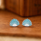 AMONROO® 925 Silver Jewellery for Women - 925 Sterling Silver Blue Seashell Enamel Stud Earrings, Beach Design Jewellery, Gift for Women | 925 Stamp, Warranty & Authenticity Certificate