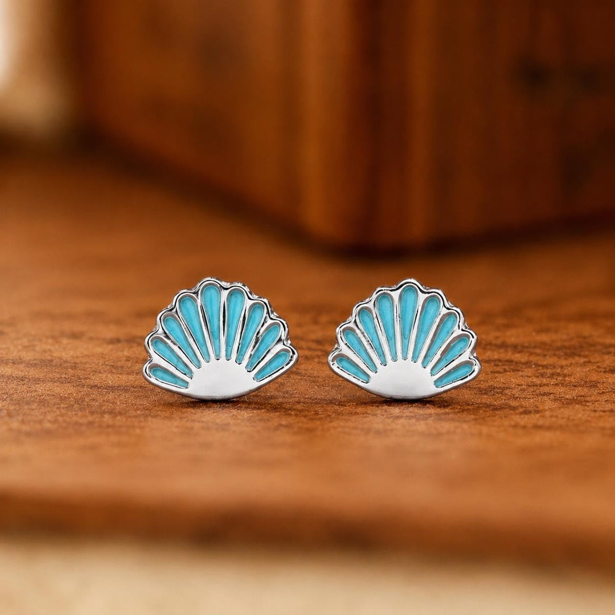 AMONROO® 925 Silver Jewellery for Women - 925 Sterling Silver Blue Seashell Enamel Stud Earrings, Beach Design Jewellery, Gift for Women | 925 Stamp, Warranty & Authenticity Certificate