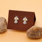 AMONROO® 925 Silver Jewellery for Women - 925 Sterling Silver Angel Heart CZ Stud Earrings, Gold Finish Heart Jewellery, Gift for Women | 925 Stamp, Warranty & Authenticity Certificate
