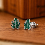 AMONROO® 925 Silver Jewellery for Women - 925 Sterling Silver Green Monstera Leaf Enamel Stud Earrings, Botanical Jewellery Gift | 925 Stamp, Warranty & Authenticity Certificate