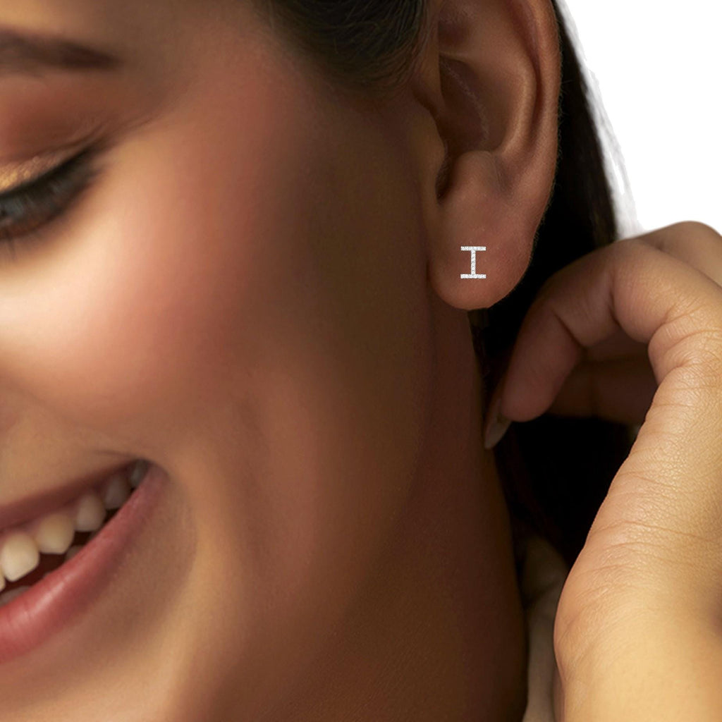 925 Sterling Silver I Initial Stud Earrings, Diamond Look Letter I Studs, Personalized Name Jewelry, Minimalist Gift for Her