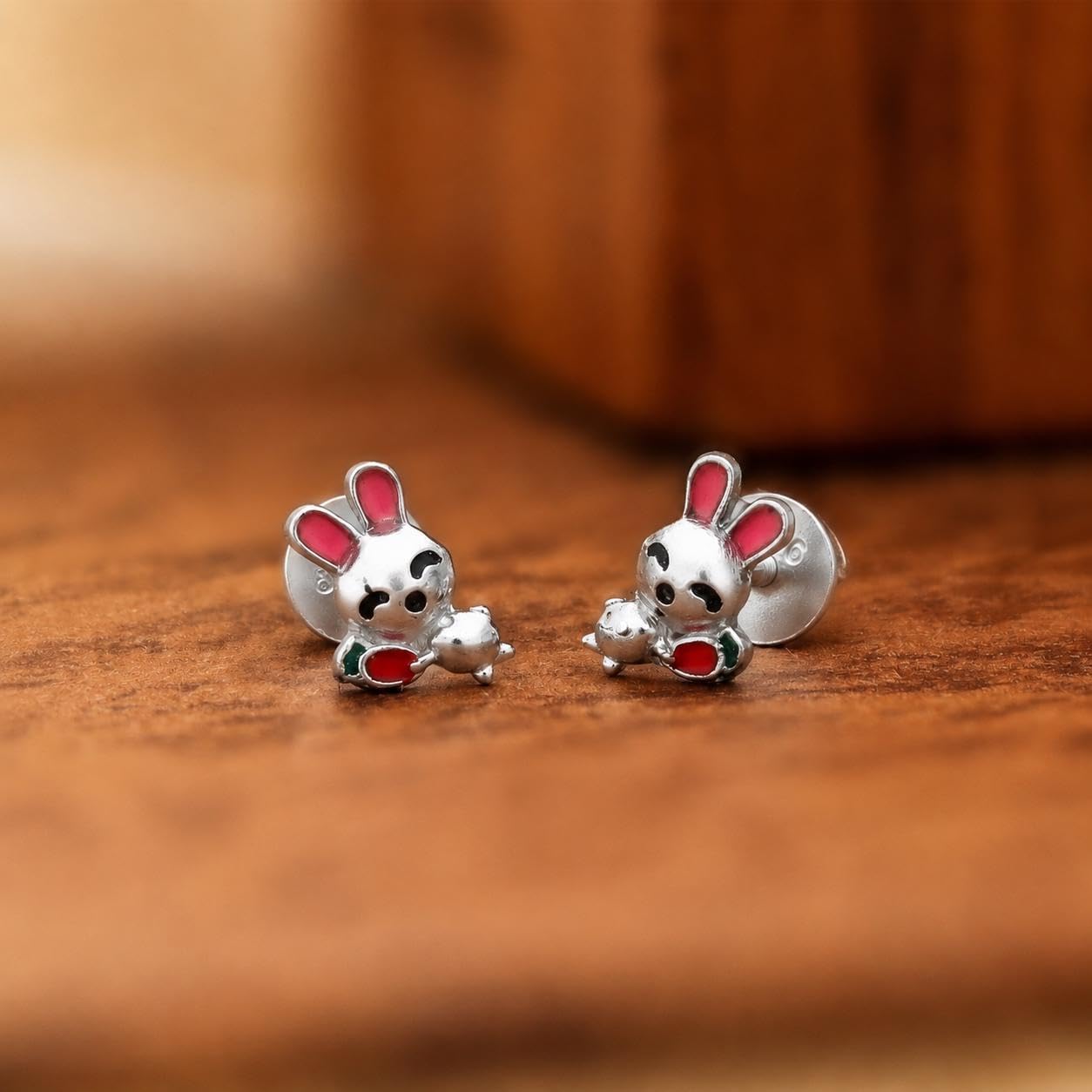 AMONROO® 925 Silver Jewellery for Women - 925 Sterling Silver Bunny Rabbit Enamel Stud Earrings, Animal Jewellery, Gift for Women | 925 Stamp, Warranty & Authenticity Certificate