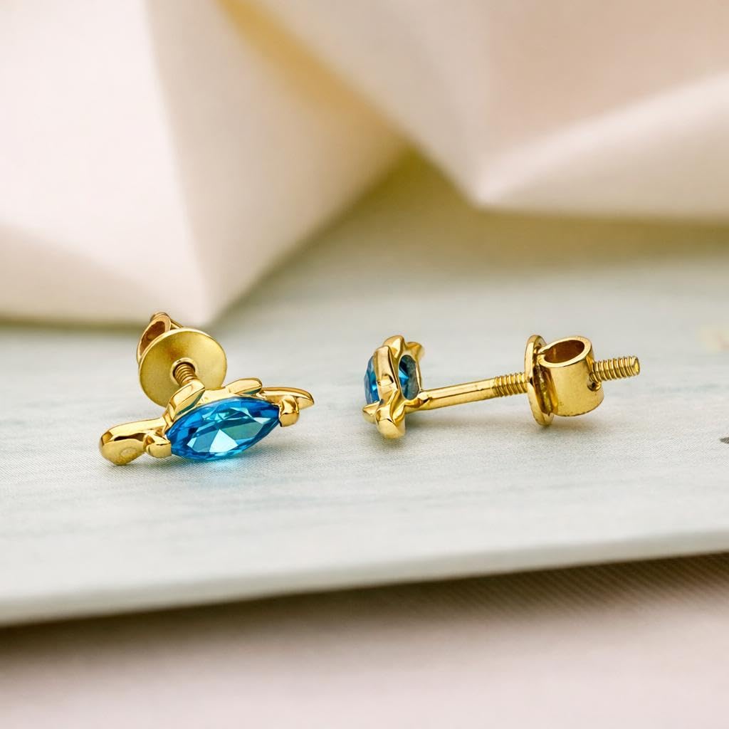 AMONROO® 925 Silver Jewellery for Women - Gold Finish 925 Sterling Silver Sea Turtle Blue CZ Stud Earrings, Ocean Jewellery Gift | 925 Stamp, Warranty & Authenticity Certificate