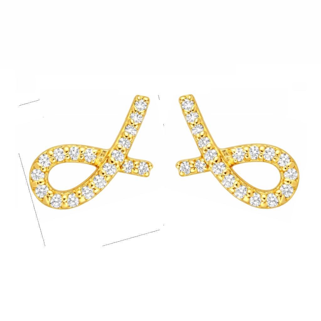 AMONROO® 925 Silver Jewellery for Women - Gold Finish 925 Sterling Silver Ribbon CZ Stud Earrings, Dainty Fashion Jewellery, Daily Wear | 925 Stamp, Warranty & Authenticity Certificate
