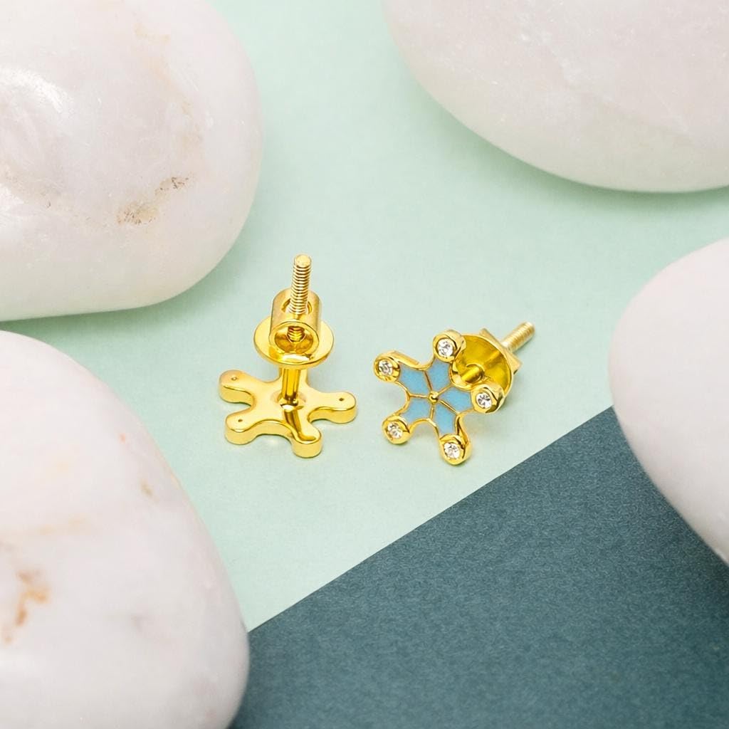 AMONROO® 925 Silver Jewellery for Women - 925 Sterling Silver Turquoise Star Enamel Stud Earrings, CZ Star Earrings, Daily Wear Jewellery | 925 Stamp, Warranty & Authenticity Certificate