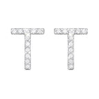 Sterling Silver CZ Initial Stud Earrings, Personalized Letter T