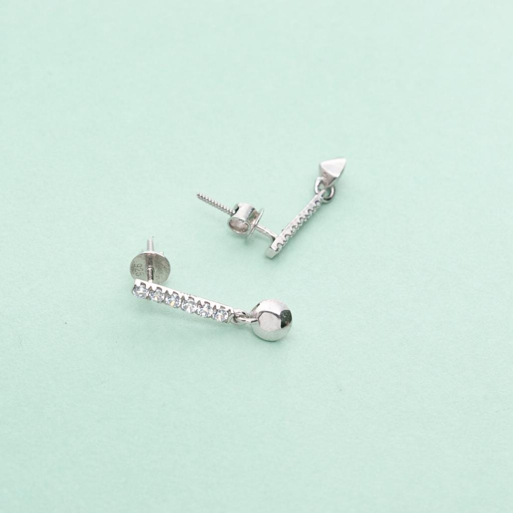 925 Sterling Silver Crystal Drop Earrings, Dainty CZ Bar Dangle Earrings for Women, Small Round Charm Earrings, Personalized Jewelry Gift
