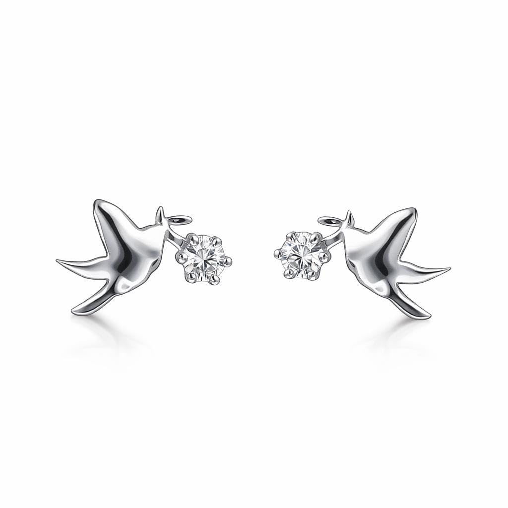 AMONROO® 925 Silver Jewellery for Women - 925 Sterling Silver CZ Bird Stud Earrings, Dove Design Earrings, Dainty Daily Wear Jewellery | 925 Stamp, Warranty & Authenticity Certificate