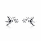 AMONROO® 925 Silver Jewellery for Women - 925 Sterling Silver CZ Bird Stud Earrings, Dove Design Earrings, Dainty Daily Wear Jewellery | 925 Stamp, Warranty & Authenticity Certificate