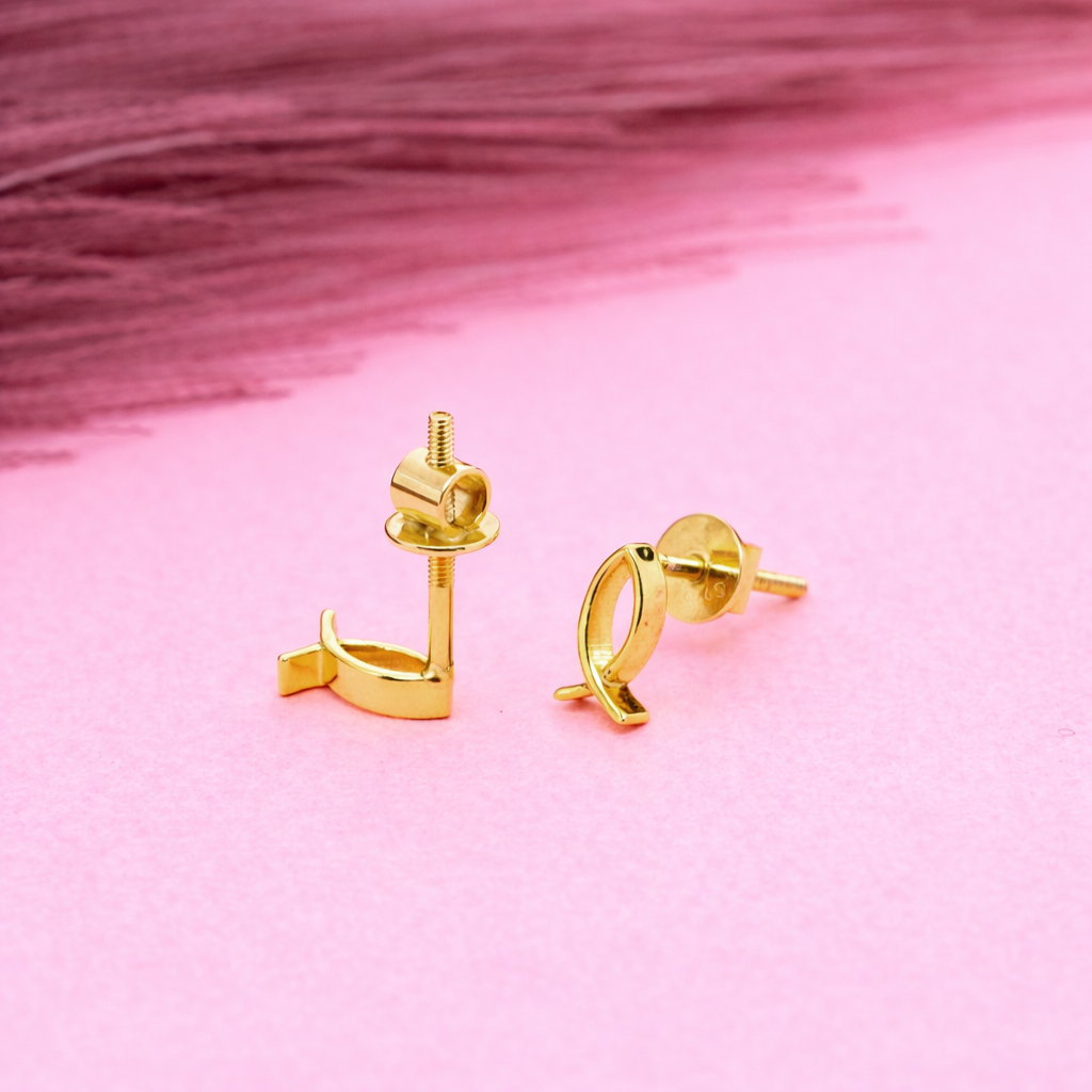 Gold Finish  925 Sterling Silver Fish Stud Earrings Minimalist Faith Jewelry