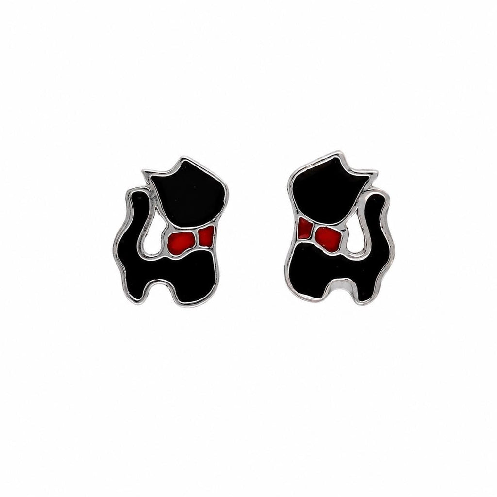 AMONROO® 925 Silver Jewellery for Women - 925 Sterling Silver Black Cat Enamel Stud Earrings, Cat Lover Jewellery, Gift for Women | 925 Stamp, Warranty & Authenticity Certificate