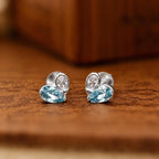 AMONROO® 925 Silver Jewellery for Women - 925 Sterling Silver Blue White CZ Heart Stud Earrings, Dainty Gemstone Earrings, Gift for Women | 925 Stamp, Warranty & Authenticity Certificate