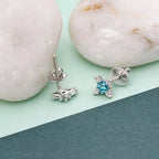 AMONROO® 925 Silver Jewellery for Women - 925 Sterling Silver Blue Topaz CZ Stud Earrings, Halo Stone Earrings, Birthstone Jewellery Gift | 925 Stamp, Warranty & Authenticity Certificate