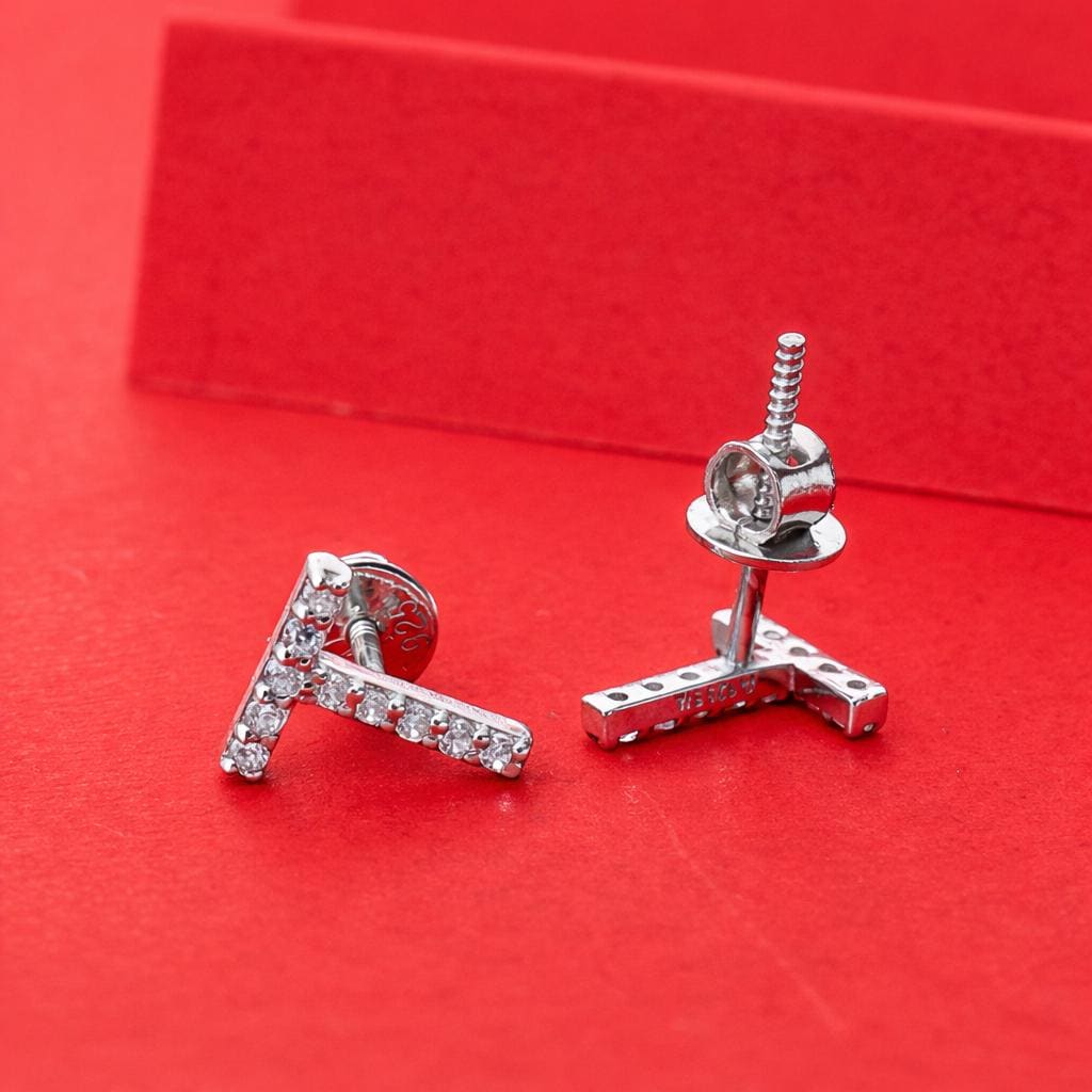 Sterling Silver CZ Initial Stud Earrings, Personalized Letter T