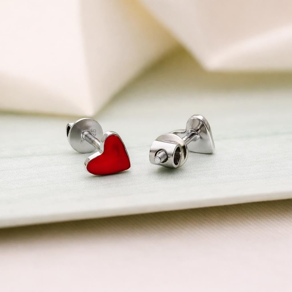 AMONROO® 925 Silver Jewellery for Women - 925 Sterling Silver Red Heart Enamel Stud Earrings, Heart Earrings, Romantic Gift Jewellery | 925 Stamp, Warranty & Authenticity Certificate