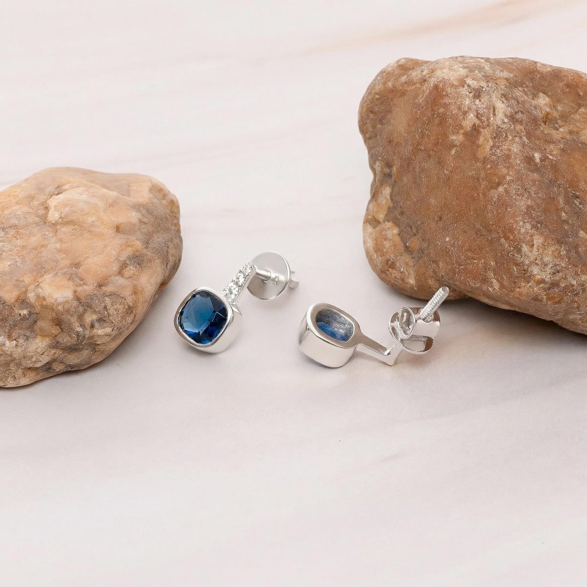 AMONROO® 925 Silver Jewellery for Women - 925 Sterling Silver Blue Cushion CZ Drop Earrings, Sapphire Colour Earrings | 925 Stamp, Warranty & Authenticity Certificate