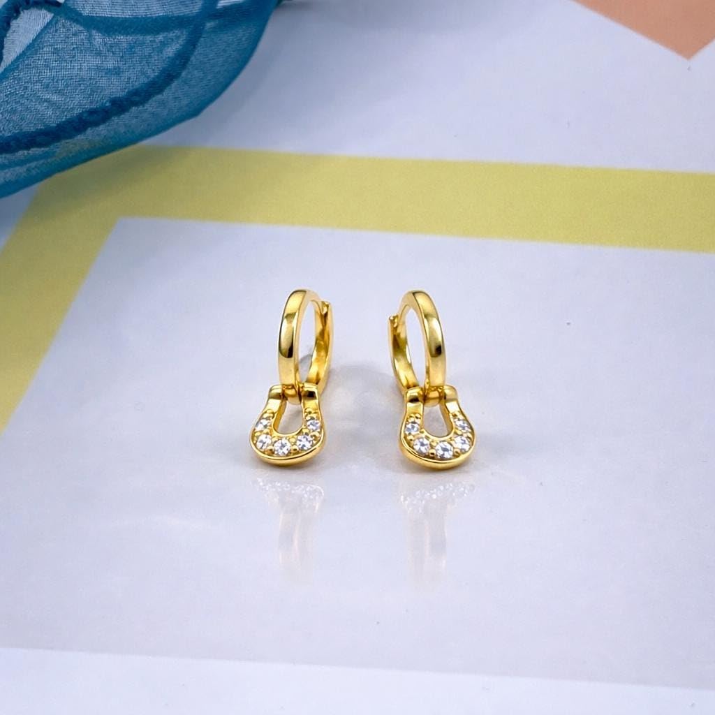 AMONROO® 925 Silver Jewellery for Women - Gold Finish 925 Sterling Silver CZ Teardrop Huggie Hoop Earrings, 15.5 x 5.5 mm | 925 Stamp, Warranty & Authenticity Certificate