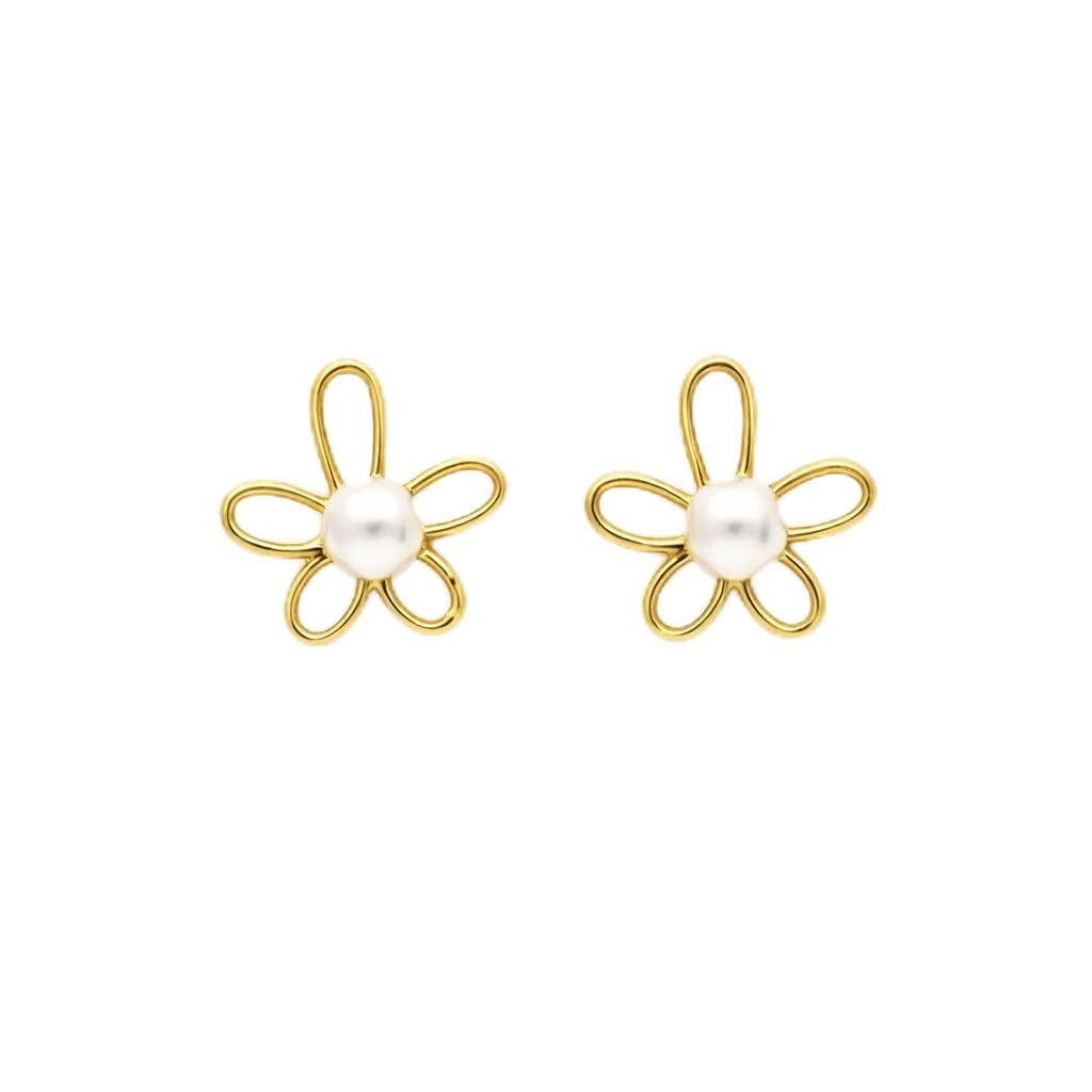 AMONROO® 925 Silver Jewellery for Women - Gold Finish 925 Sterling Silver Flower Pearl Stud Earrings, Daisy Earrings, Daily Wear Jewellery | 925 Stamp, Warranty & Authenticity Certificate