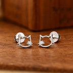 AMONROO® 925 Silver Jewellery for Women - 925 Sterling Silver Cat Face CZ Stud Earrings, Cat Outline Earrings, Kitty Jewellery | 925 Stamp, Warranty & Authenticity Certificate