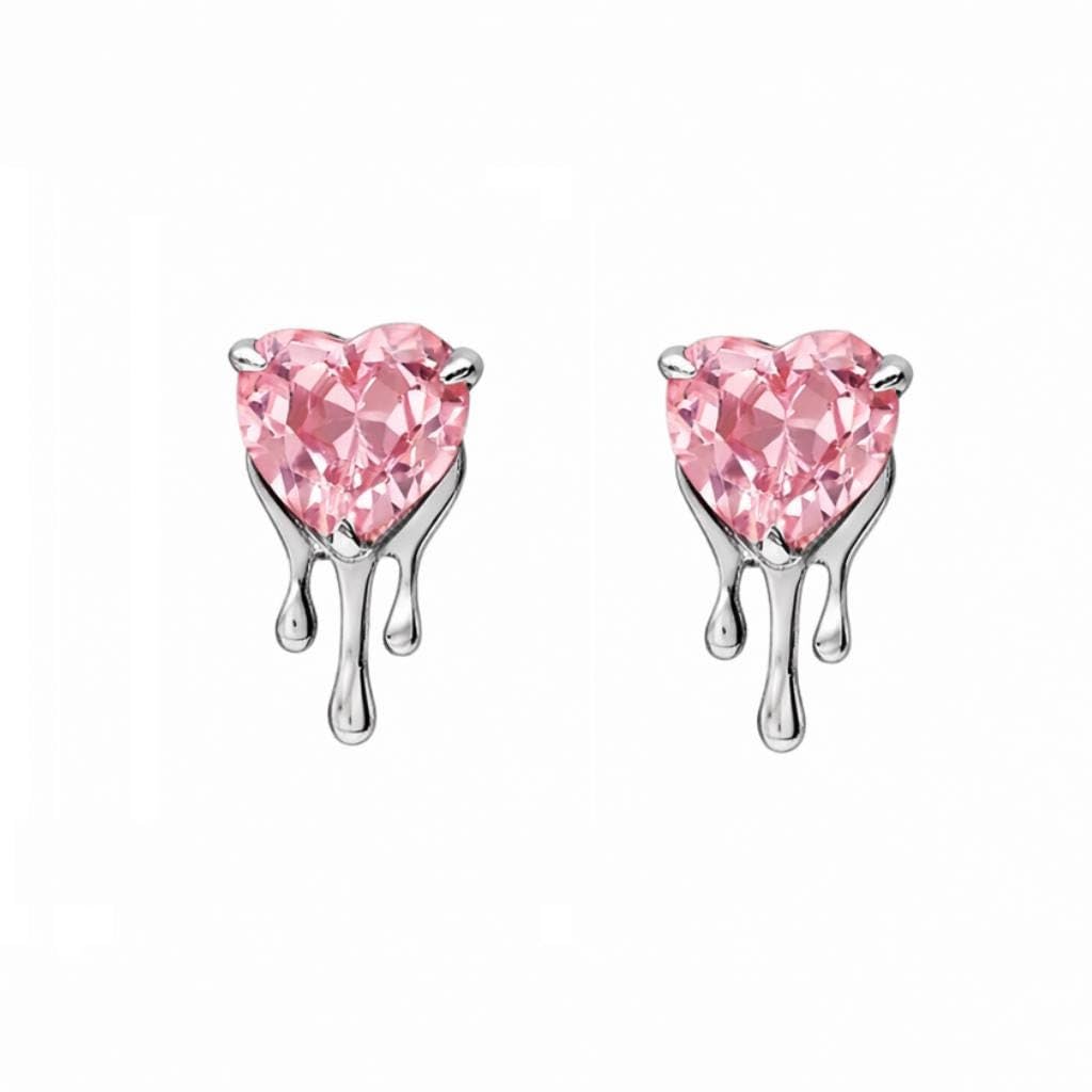AMONROO® 925 Silver Jewellery for Women - 925 Sterling Silver Pink Heart CZ Stud Earrings, Heart Earrings, Romantic Gift Jewellery | 925 Stamp, Warranty & Authenticity Certificate