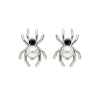 AMONROO® 925 Silver Jewellery for Women - 925 Sterling Silver Spider Pearl CZ Stud Earrings, Halloween Earrings, Gothic Jewellery Gift | 925 Stamp, Warranty & Authenticity Certificate