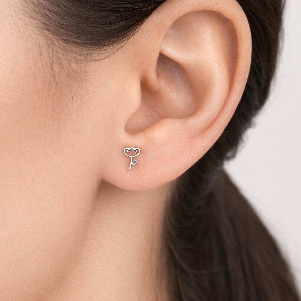 AMONROO® 925 Silver Jewellery for Women - 925 Sterling Silver Rose Flower Stud Earrings, Floral Earrings, Minimalist Daily Wear Jewellery | 925 Stamp, Warranty & Authenticity Certificate