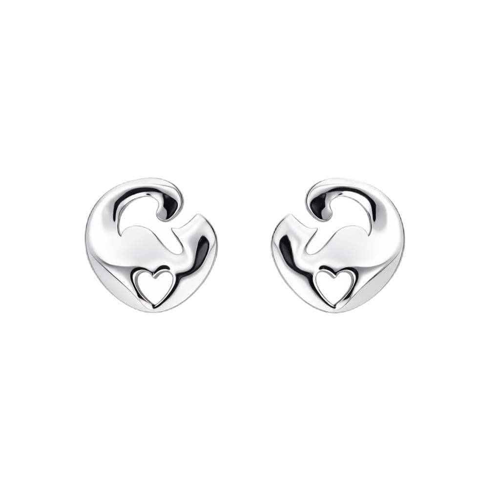 AMONROO® 925 Silver Jewellery for Women - 925 Sterling Silver Cat Stud Earrings, Kitty Heart Earrings, Animal Jewellery Gift | 925 Stamp, Warranty & Authenticity Certificate