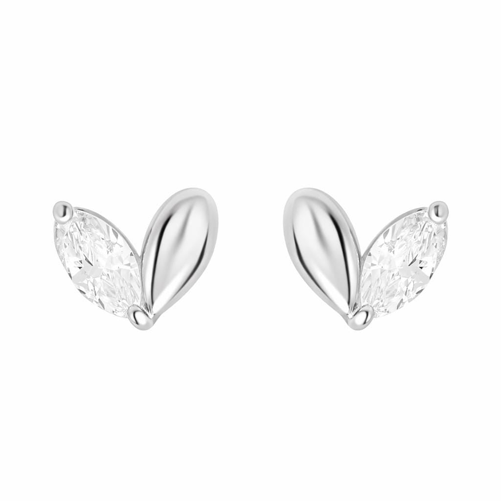 925 Sterling Silver Leaf Stud Earrings, Marquise Diamond Look Petal Studs, Minimalist Bridal Earrings, Gift for Her Jewelry