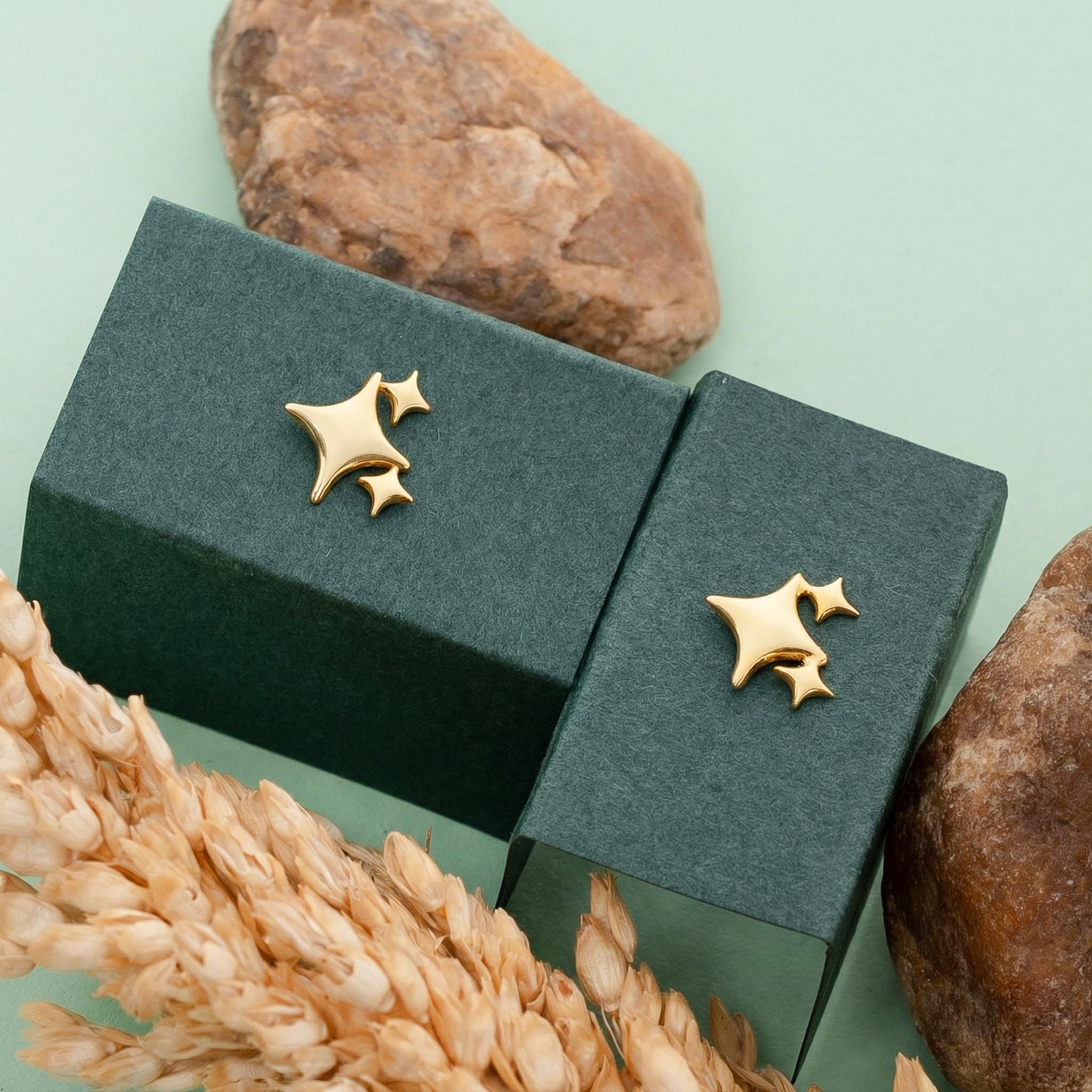 AMONROO® 925 Silver Jewellery for Women - Gold Finish 925 Sterling Silver Star Stud Earrings, CZ Star Jewellery, Daily Wear Earrings | 925 Stamp, Warranty & Authenticity Certificate