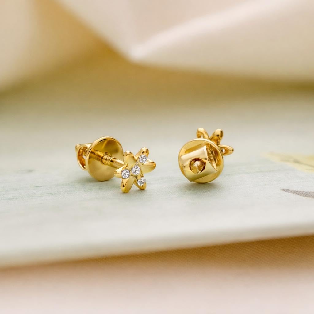 AMONROO® 925 Silver Jewellery for Women - Gold Finish 925 Sterling Silver Flower Stud Earrings, CZ Floral Earrings, Daily Wear Jewellery | 925 Stamp, Warranty & Authenticity Certificate