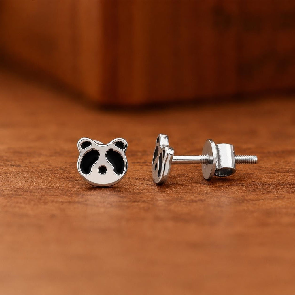 AMONROO® 925 Silver Jewellery for Women - 925 Sterling Silver Panda Face Enamel Stud Earrings, Animal Jewellery, Gift for Girls | 925 Stamp, Warranty & Authenticity Certificate