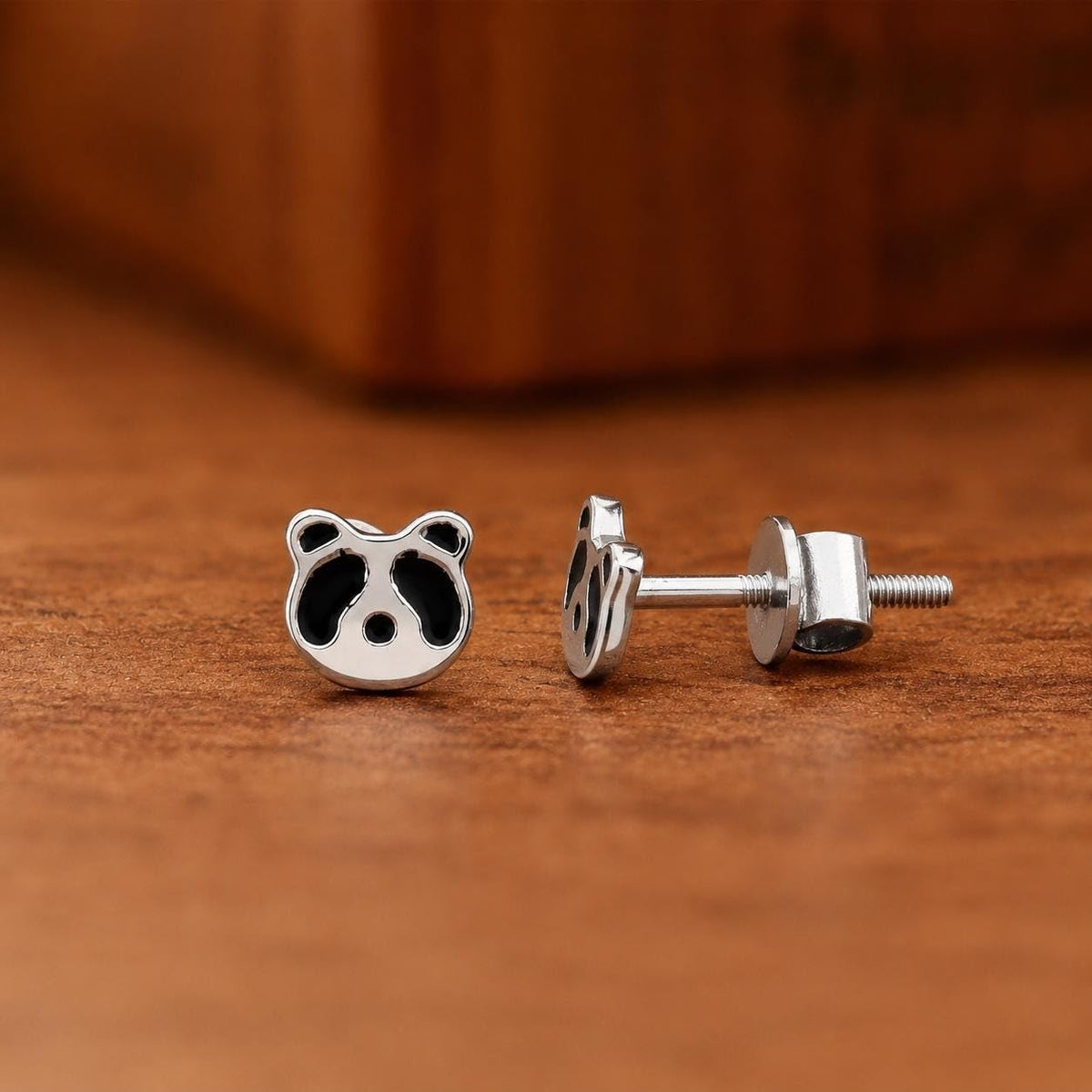 AMONROO® 925 Silver Jewellery for Women - 925 Sterling Silver Panda Face Enamel Stud Earrings, Animal Jewellery, Gift for Girls | 925 Stamp, Warranty & Authenticity Certificate