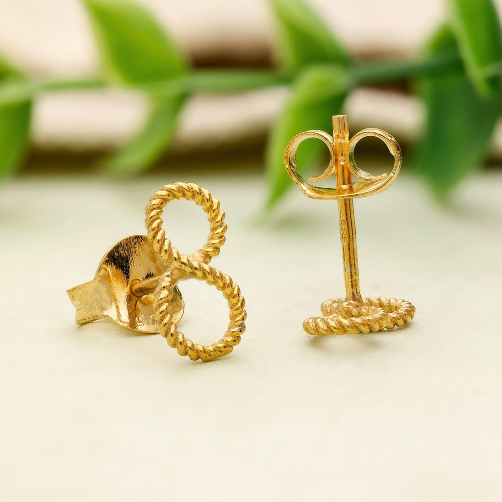 Handmade Sterling Silver Twisted Infinity Stud Earrings - Yellow Gold