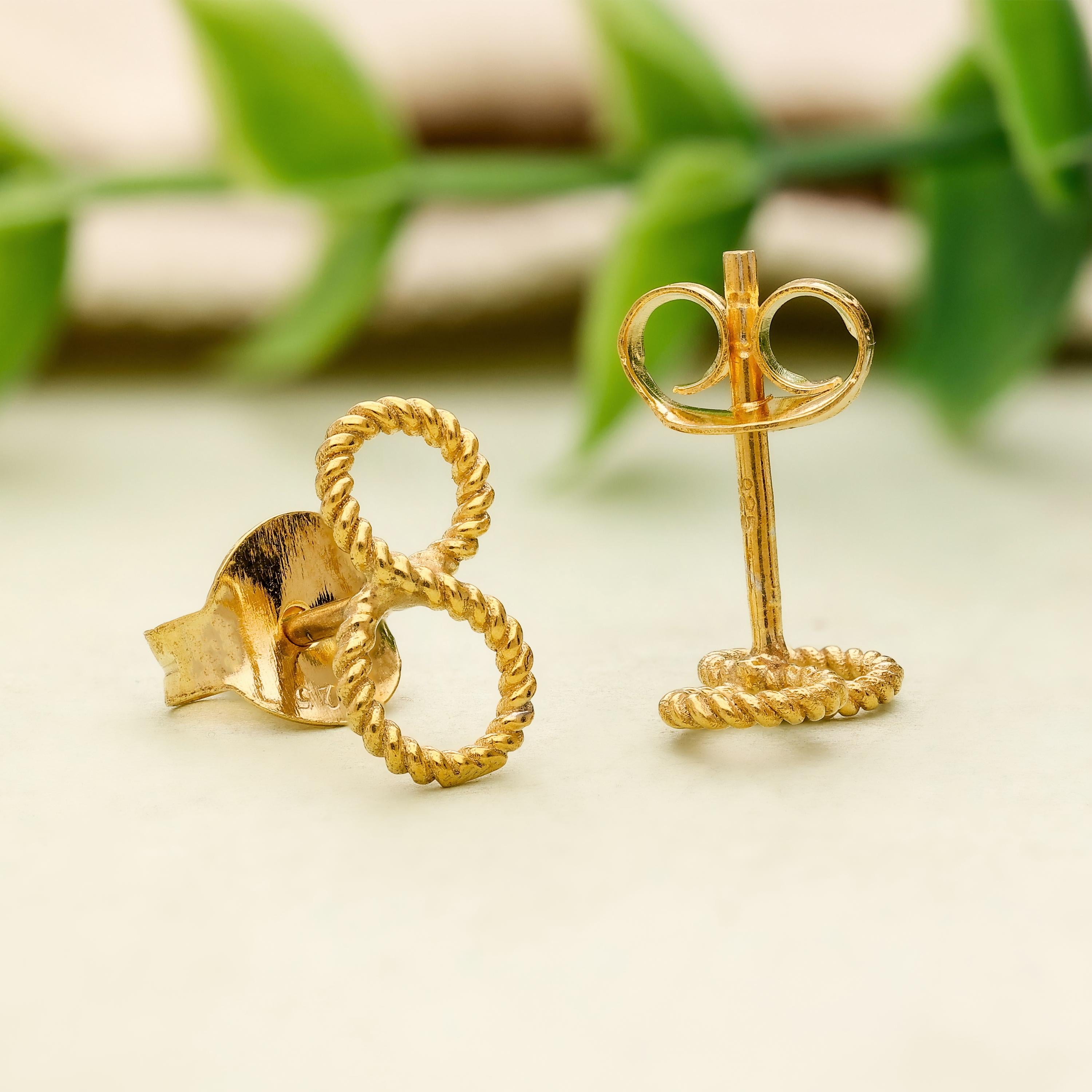 Handmade Sterling Silver Twisted Infinity Stud Earrings - Yellow Gold