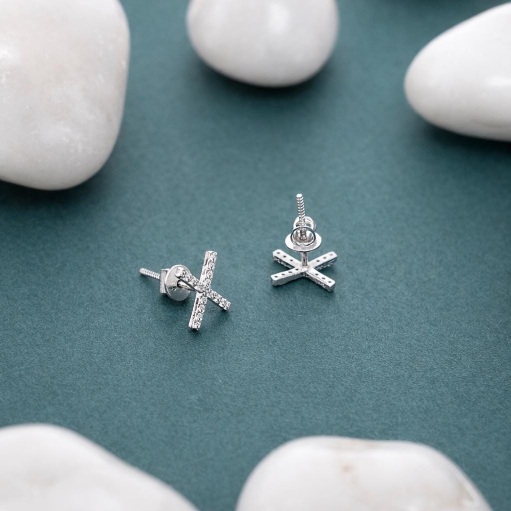925 Sterling Silver X Initial Stud Earrings, Diamond Look Letter X Studs, Personalized Name Jewelry, Minimalist Gift for Her