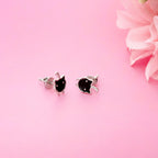 AMONROO® 925 Silver Jewellery for Women - 925 Sterling Silver Black Cat Enamel Stud Earrings, Cat Earrings, Animal Jewellery Gift | 925 Stamp, Warranty & Authenticity Certificate