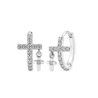 AMONROO® 925 Silver Jewellery for Women - 925 Sterling Silver Cross CZ Huggie Hoop Earrings, Dangle Cross Earrings, 11 x 8 mm | 925 Stamp, Warranty & Authenticity Certificate
