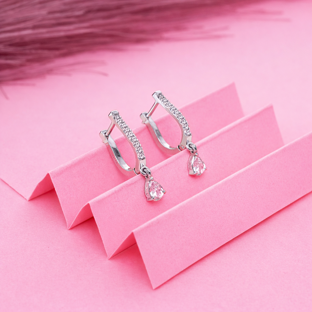 925 Sterling Silver Teardrop CZ Dangle Earrings Bridal Jewelry