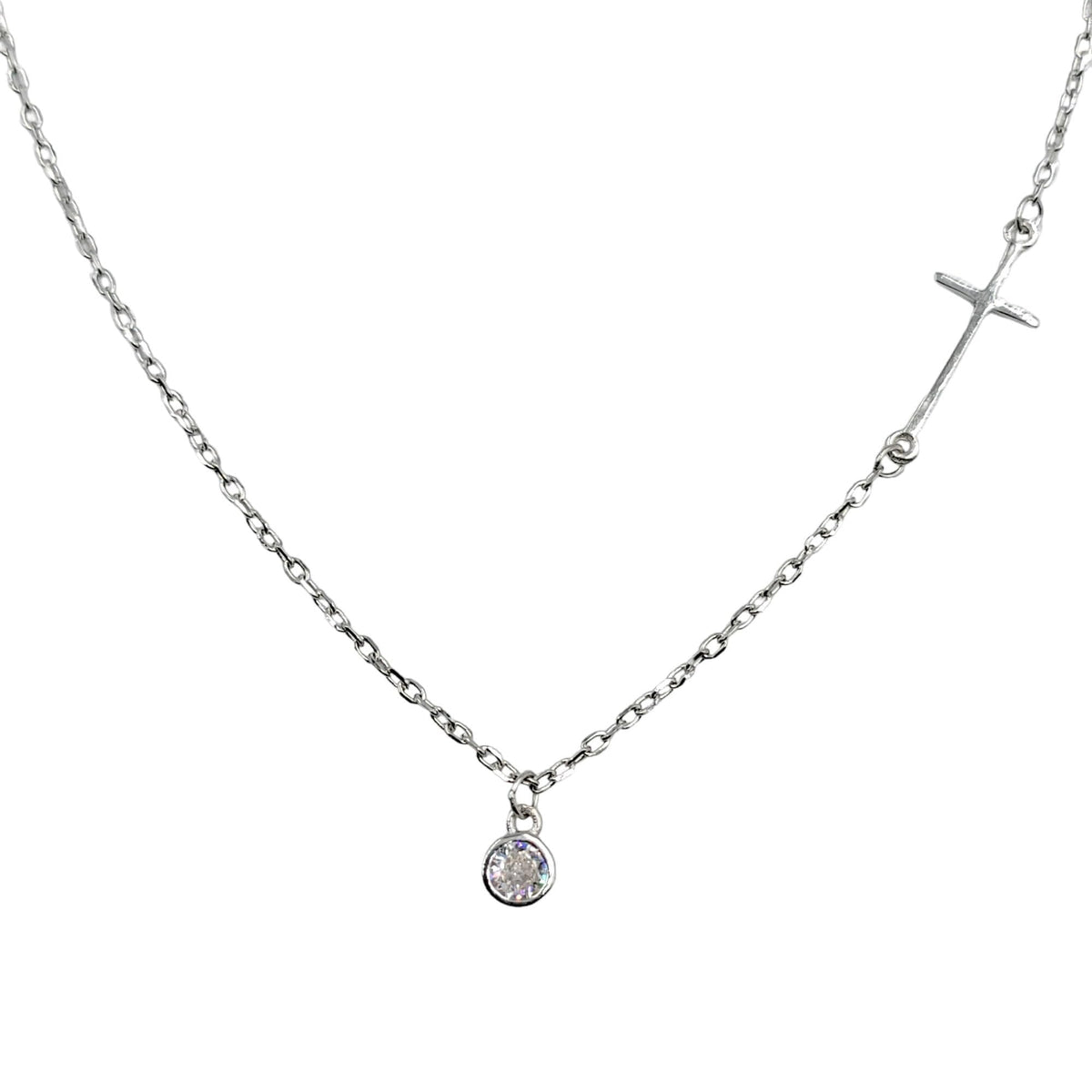 Solitaire Necklace Pendant set with Cross on Side Delicate Stylish Handmade Gift