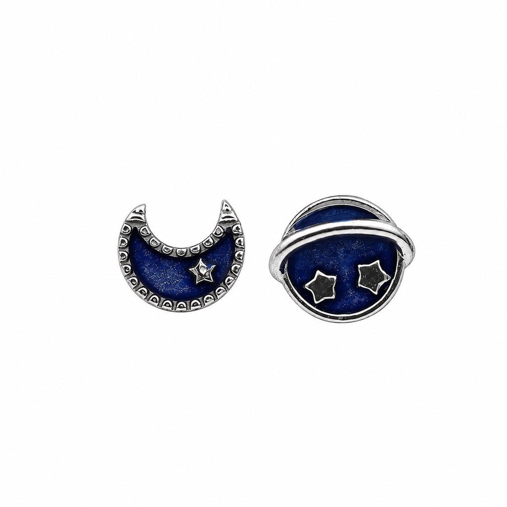 AMONROO® 925 Silver Jewellery for Women - 925 Sterling Silver Moon Planet Blue Enamel Stud Earrings, Celestial Jewellery Gift | 925 Stamp, Warranty & Authenticity Certificate