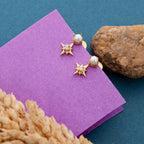 AMONROO® 925 Silver Jewellery for Women - 925 Sterling Silver Pearl Star Drop Earrings, Gold Finish CZ Dangle Earrings | 925 Stamp, Warranty & Authenticity Certificate