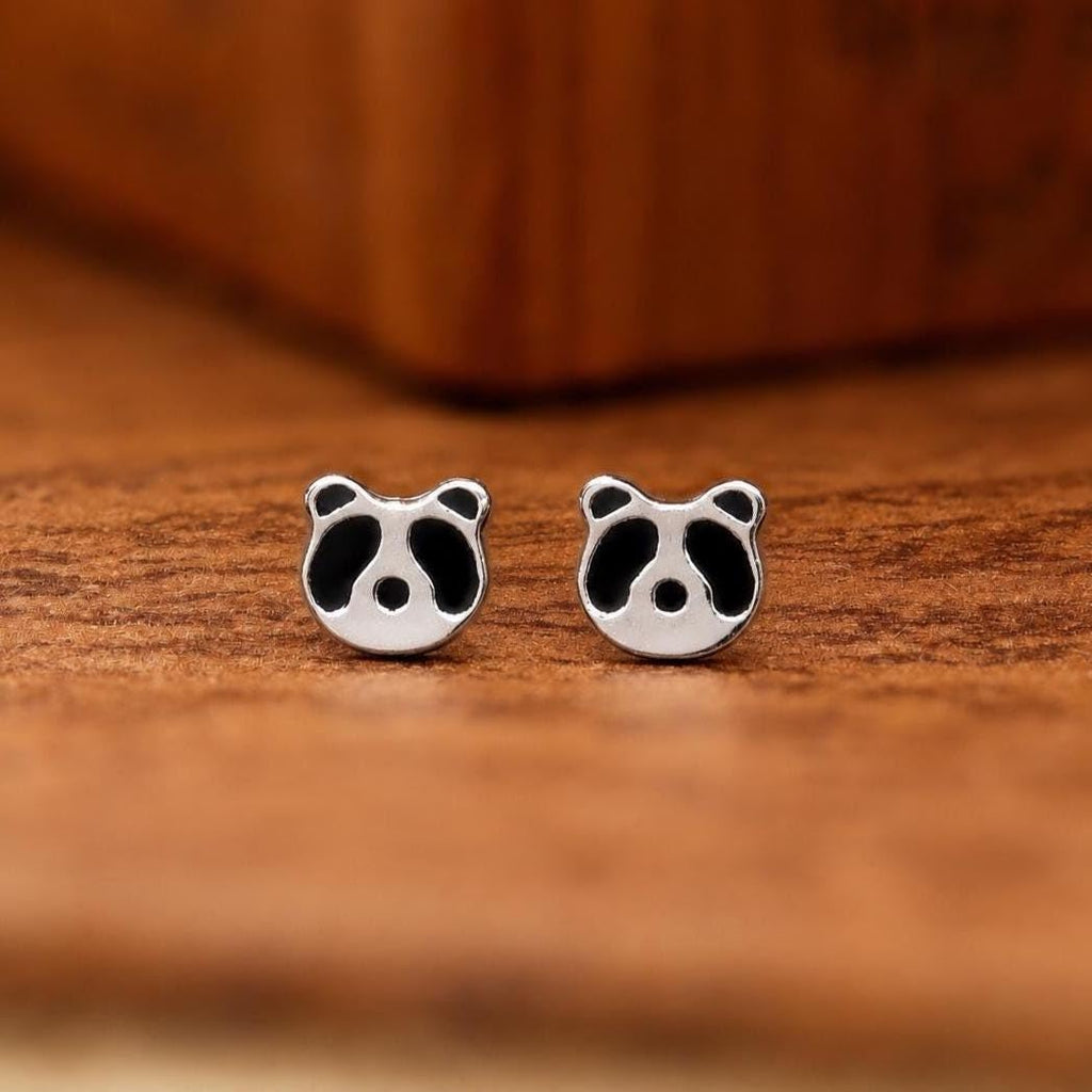 AMONROO® 925 Silver Jewellery for Women - 925 Sterling Silver Panda Face Enamel Stud Earrings, Animal Jewellery, Gift for Girls | 925 Stamp, Warranty & Authenticity Certificate