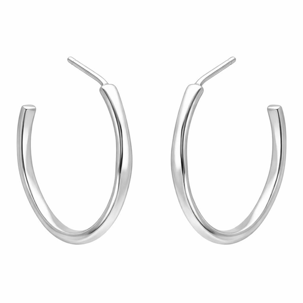 925 Sterling Silver Open Hoop Earrings, Minimalist Dainty Lightweight Earrings, 22 x 2 mm
