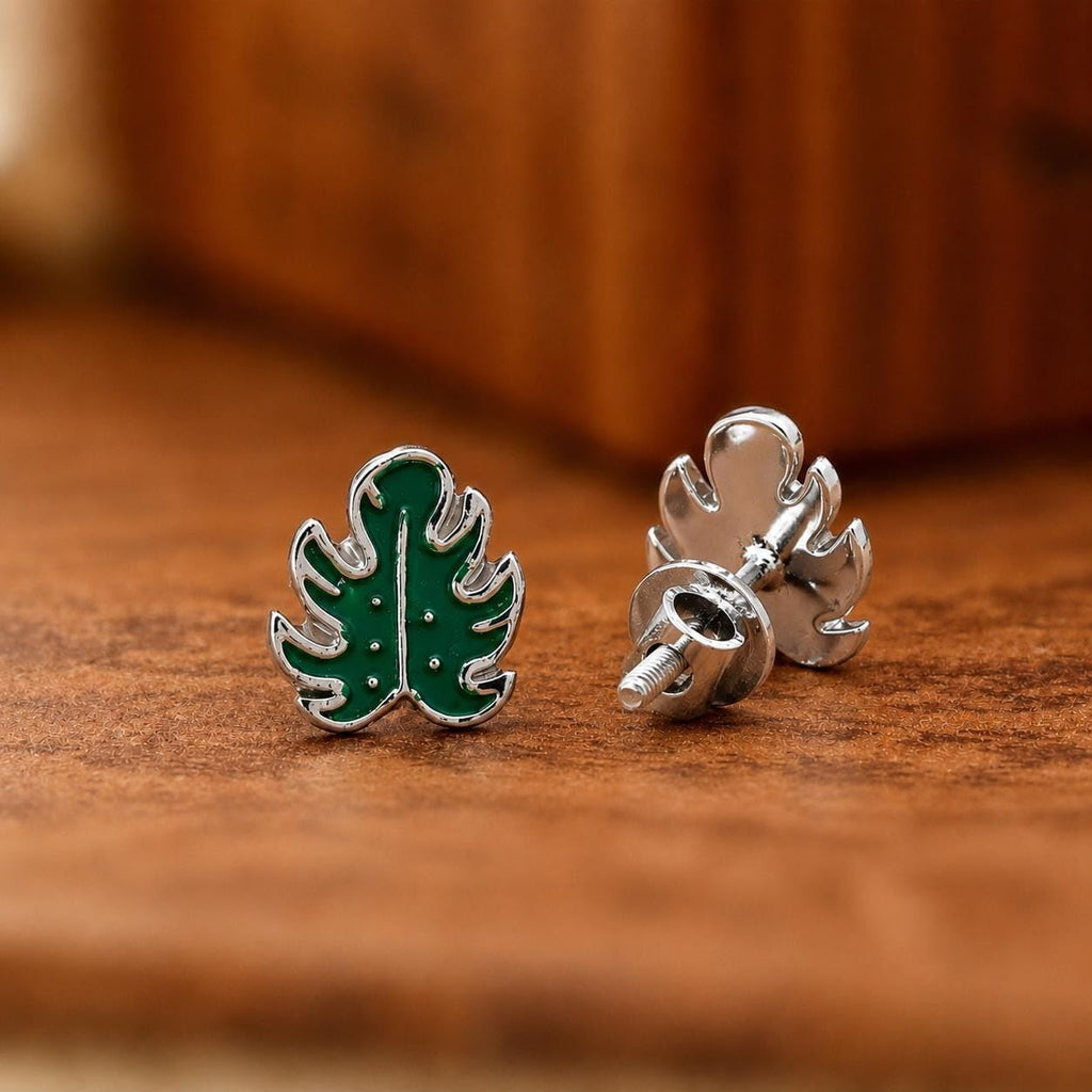 AMONROO® 925 Silver Jewellery for Women - 925 Sterling Silver Green Monstera Leaf Enamel Stud Earrings, Botanical Jewellery Gift | 925 Stamp, Warranty & Authenticity Certificate