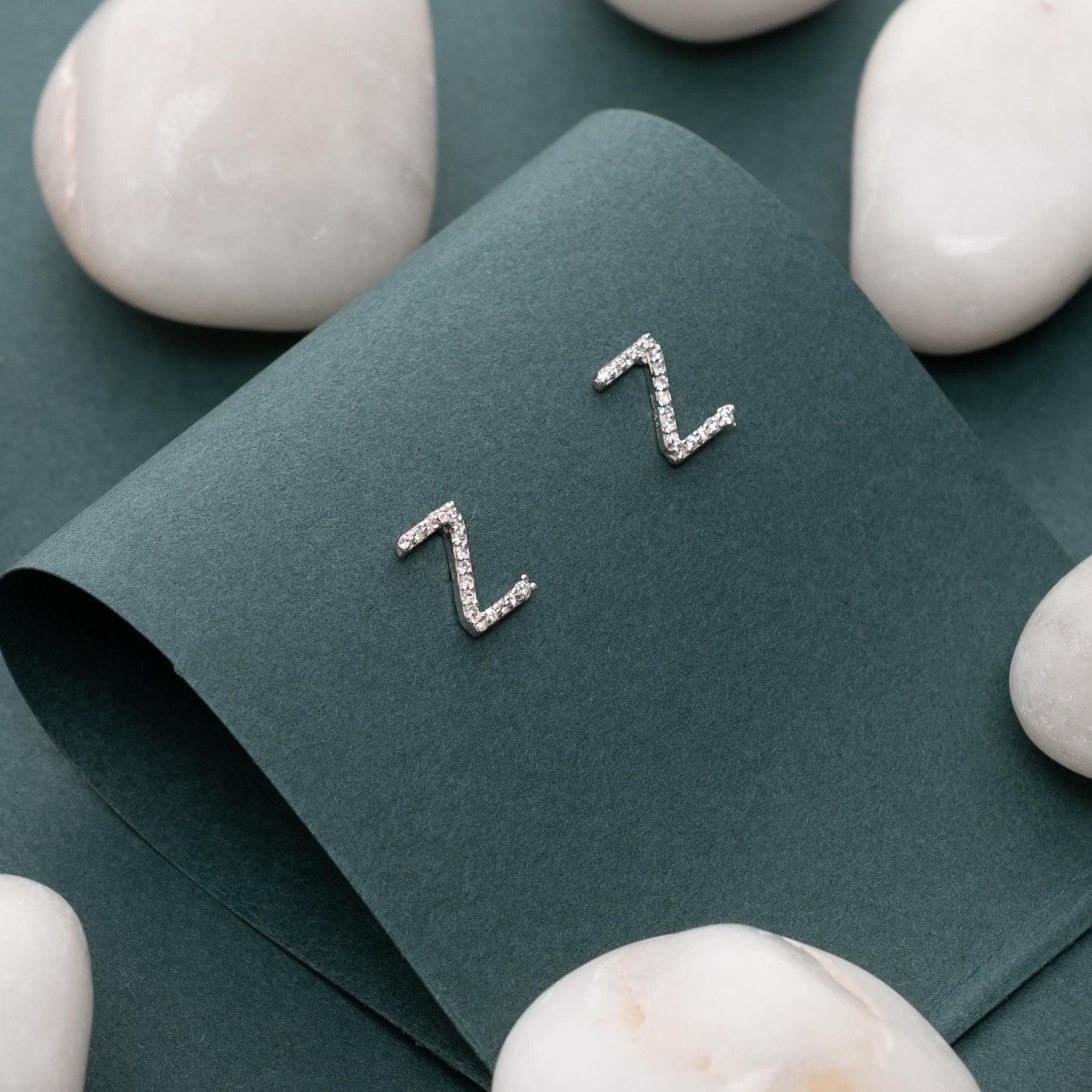 925 Sterling Silver Z Stud Earrings CZ Pave Letter Z Initial Earrings Minimalist Alphabet Jewelry Gift for Her