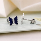 AMONROO® 925 Silver Jewellery for Women - 925 Sterling Silver Blue Bow Butterfly CZ Stud Earrings, Dainty Fashion Jewellery | 925 Stamp, Warranty & Authenticity Certificate