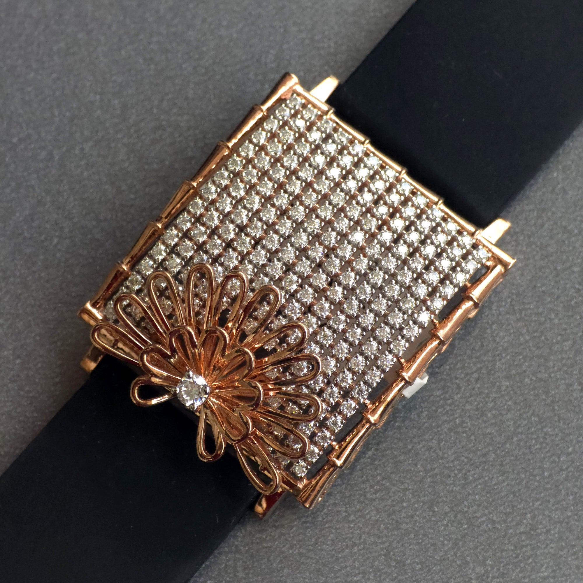 Handcrafted Half Floral Design In 925 Sterling Silver Bracelet, Real White Pave Set Moissanites Watch Bracelet, Unique Women's Bracelet