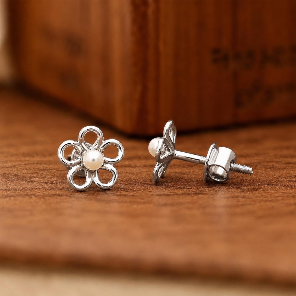 AMONROO® 925 Silver Jewellery for Women - 925 Sterling Silver Flower Pearl Stud Earrings, Floral Daisy Earrings, Daily Wear Jewellery | 925 Stamp, Warranty & Authenticity Certificate