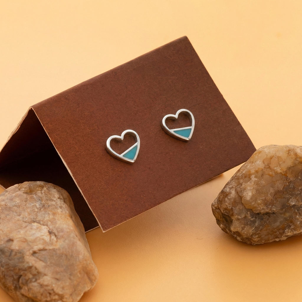 AMONROO® 925 Silver Jewellery for Women - 925 Sterling Silver Turquoise Heart Enamel Stud Earrings, Heart Jewellery, Daily Wear Gift | 925 Stamp, Warranty & Authenticity Certificate